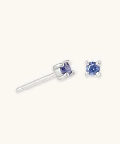 Astrid & Miyu Birthstone Earrings December Birthstone Stud Earrings In Silver With Tanzanite CZ