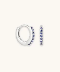 Astrid & Miyu December Birthstone Huggies In Silver With Tanzanite CZ