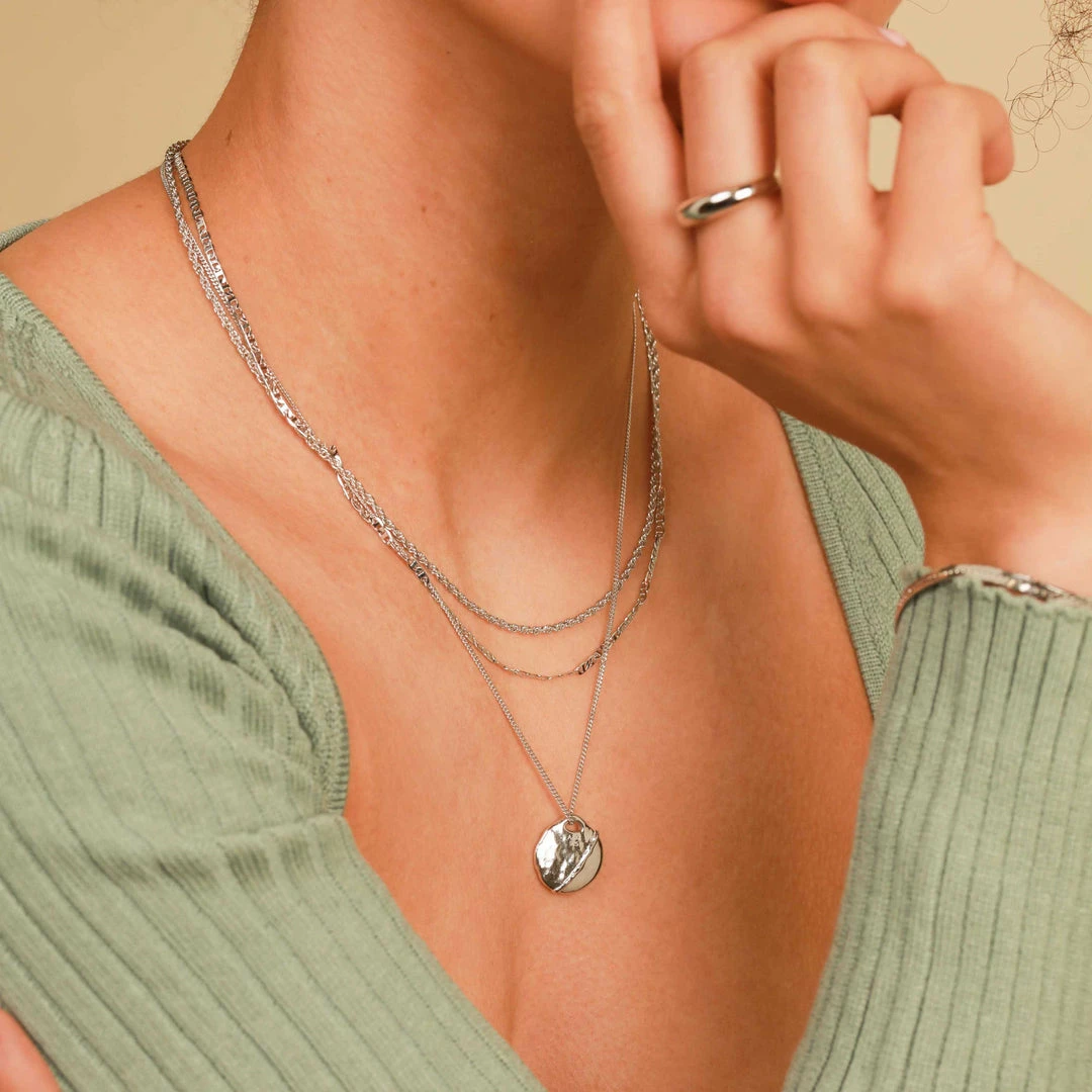 Astrid & Miyu Molten Coin Pendant Necklace In Silver Necklaces 6 Astrid & Miyu Molten Coin Pendant Necklace In Silver Necklaces