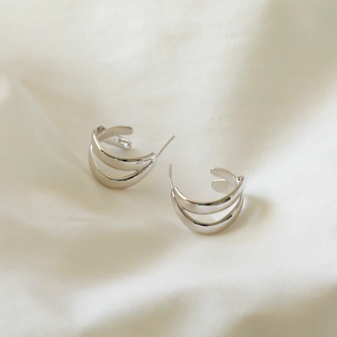 Astrid & Miyu Molten Duo Small Hoops In Silver 5 Astrid & Miyu Molten Duo Small Hoops In Silver