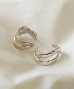 Astrid & Miyu Molten Duo Large Hoops In Silver Earrings