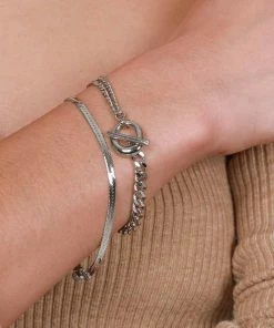 Astrid & Miyu Bracelets Duo T-Bar Bracelet In Silver 9 Astrid & Miyu Bracelets Duo T-Bar Bracelet In Silver