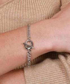 Astrid & Miyu Bracelets Duo T-Bar Bracelet In Silver