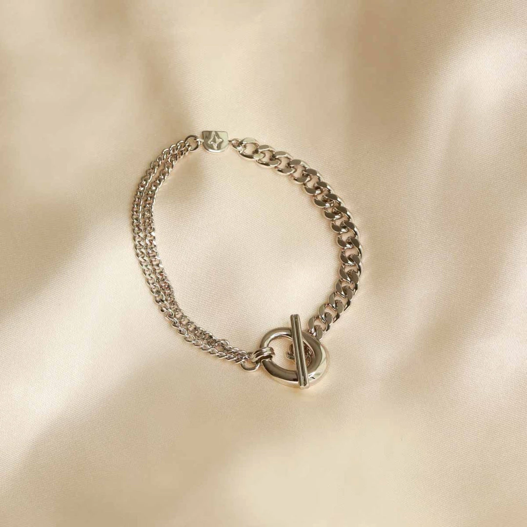 Astrid & Miyu Bracelets Duo T-Bar Bracelet In Silver 5 Astrid & Miyu Bracelets Duo T-Bar Bracelet In Silver