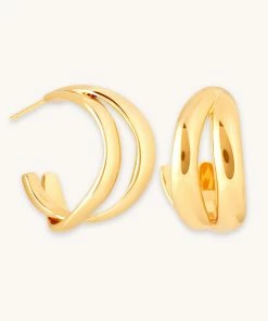 Astrid & Miyu Earrings Molten Duo Large Hoops In Gold