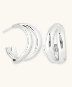 Astrid & Miyu Molten Duo Large Hoops In Silver Earrings