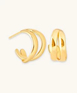 Astrid & Miyu Molten Duo Small Hoops In Gold Earrings