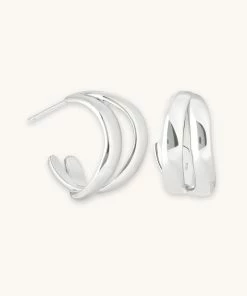 Astrid & Miyu Molten Duo Small Hoops In Silver