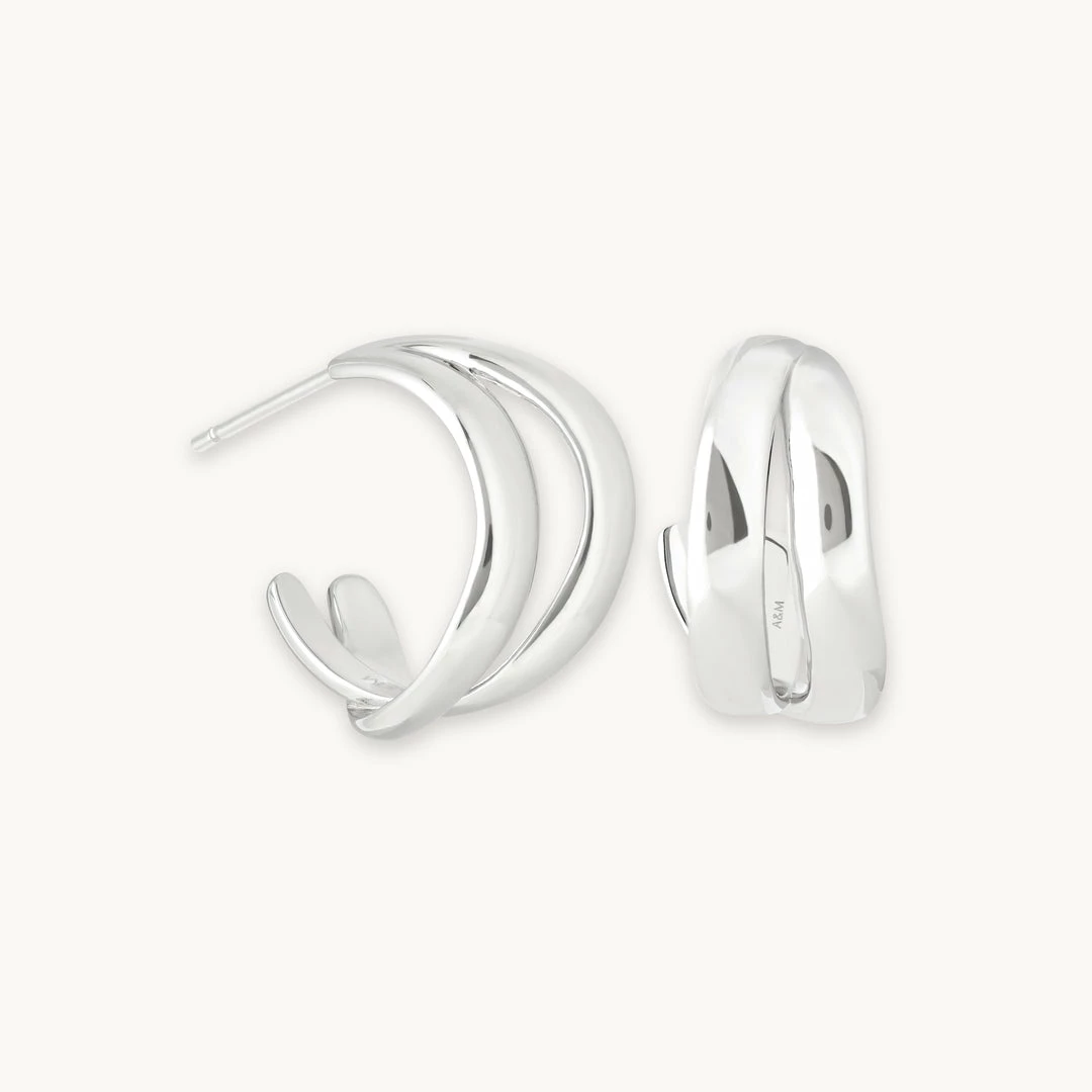 Astrid & Miyu Molten Duo Small Hoops In Silver 3 Astrid & Miyu Molten Duo Small Hoops In Silver
