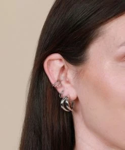 Astrid & Miyu Molten Duo Ear Cuff In Silver Earrings