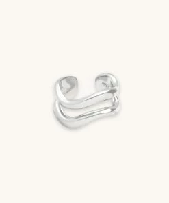 Astrid & Miyu Molten Duo Ear Cuff In Silver Earrings