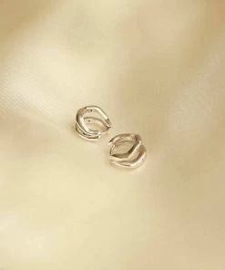 Astrid & Miyu Earrings Molten Duo Huggies In Silver