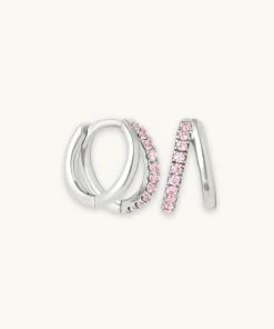 Astrid & Miyu Earrings Duo Pink Huggies In Silver