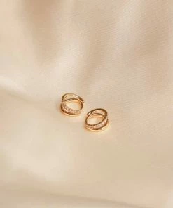 Astrid & Miyu Duo Aquamarine Huggies In Gold Earrings