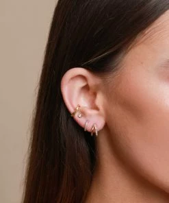 Astrid & Miyu Duo Aquamarine Huggies In Gold Earrings