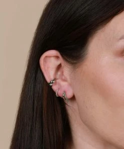 Astrid & Miyu Duo Emerald Huggies In Silver Earrings