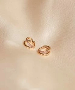 Astrid & Miyu Duo Pink Huggies In Gold 9 Astrid & Miyu Duo Pink Huggies In Gold