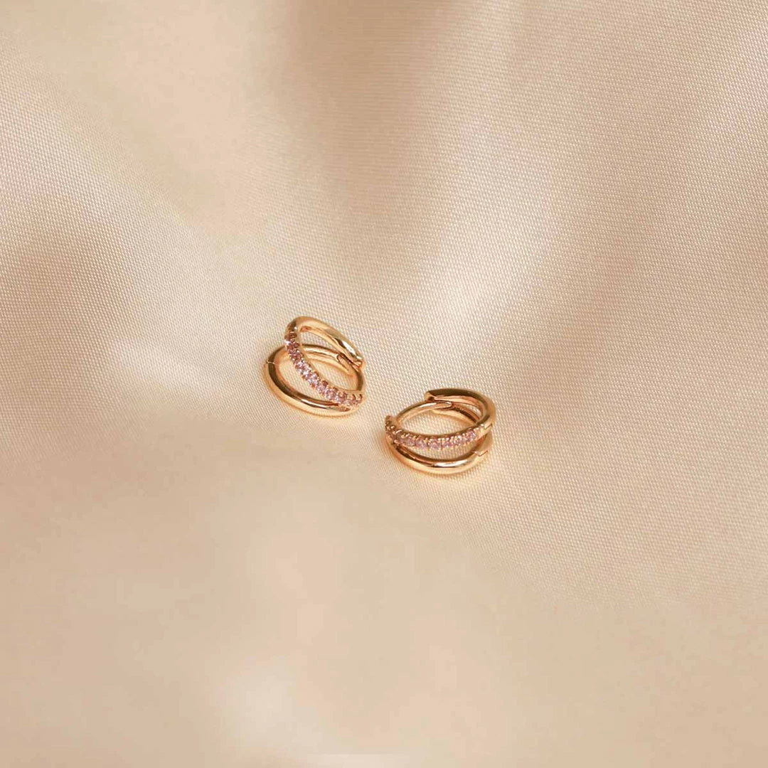 Astrid & Miyu Duo Pink Huggies In Gold 5 Astrid & Miyu Duo Pink Huggies In Gold