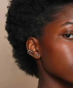 Astrid & Miyu Molten Duo Ear Cuff In Silver Earrings