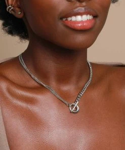 Astrid & Miyu Duo T-Bar Necklace In Silver