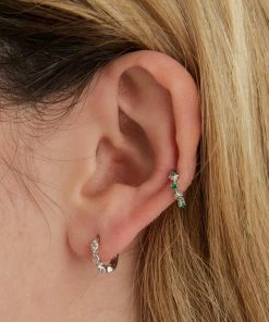 Astrid & Miyu Cosmic Emerald Hoop 6.5mm In Silver Earrings
