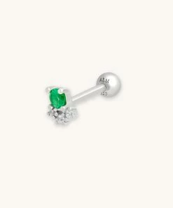 Astridandmiyu Emerald & Crystal Barbell In Silver Sale