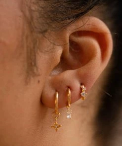 Astrid & Miyu Etched Star Hoops In Gold Earrings