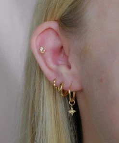 Astrid & Miyu Etched Star Hoops In Gold Earrings