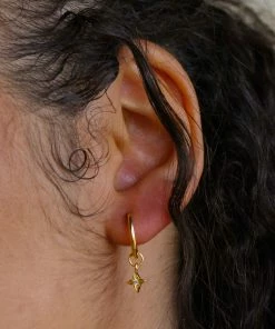 Astrid & Miyu Etched Star Hoops In Gold Earrings