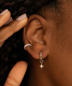 Astrid & Miyu Earrings Etched Star Hoops In Silver