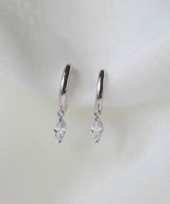 Astrid & Miyu Navette Charm Huggies In Silver 8 Astrid & Miyu Navette Charm Huggies In Silver