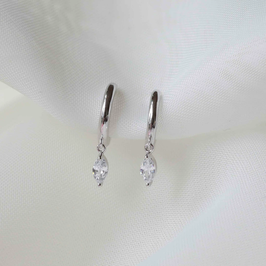 Astrid & Miyu Navette Charm Huggies In Silver 5 Astrid & Miyu Navette Charm Huggies In Silver