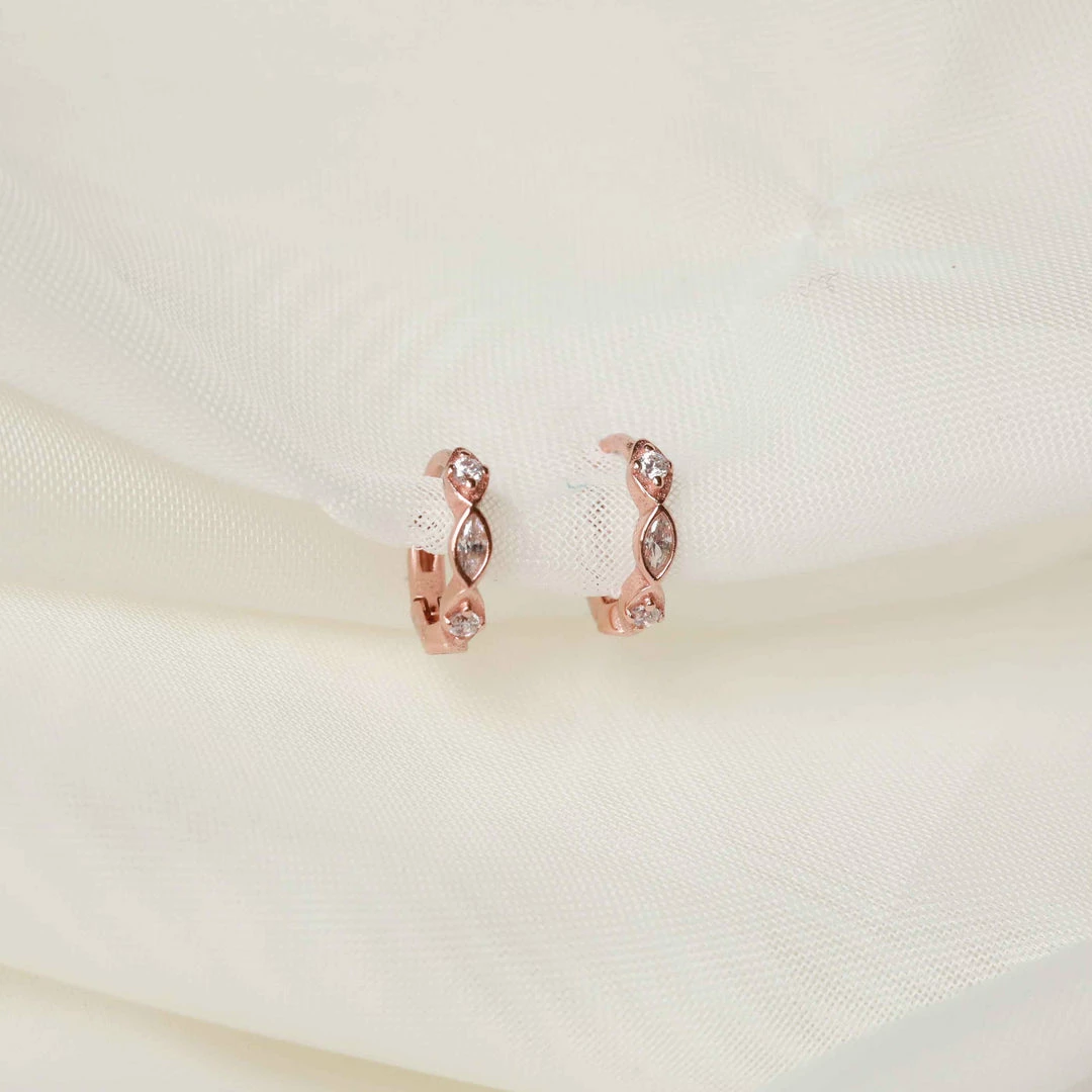 Astrid & Miyu Ethereal Crystal Huggies In Rose Gold Earrings 5 Astrid & Miyu Ethereal Crystal Huggies In Rose Gold Earrings