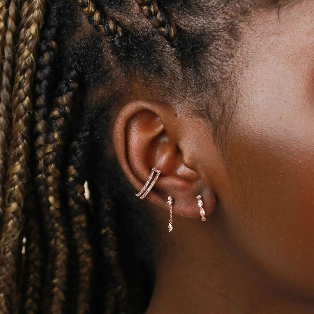 Astrid & Miyu Ethereal Crystal Huggies In Rose Gold Earrings 4 Astrid & Miyu Ethereal Crystal Huggies In Rose Gold Earrings