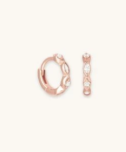 Astrid & Miyu Ethereal Crystal Huggies In Rose Gold Earrings