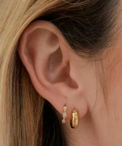 Astrid & Miyu Ethereal Crystal Huggies In Gold