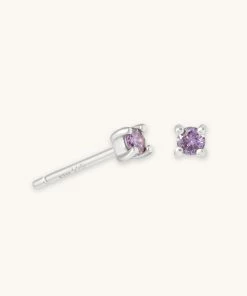 Astrid & Miyu February Birthstone Stud Earrings In Silver With Amethyst CZ