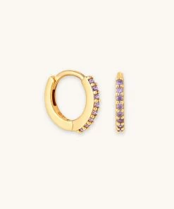 Astrid & Miyu February Birthstone Huggies In Gold With Amethyst CZ