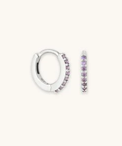 Astrid & Miyu February Birthstone Huggies In Silver With Amethyst CZ Birthstone Earrings