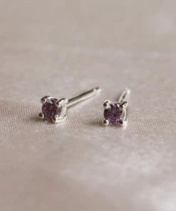 Astrid & Miyu February Birthstone Stud Earrings In Silver With Amethyst CZ