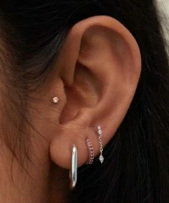 Astrid & Miyu February Birthstone Huggies In Silver With Amethyst CZ Birthstone Earrings