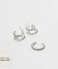 Astrid & Miyu Earrings Glimmer Illusion Stacking Set In Silver