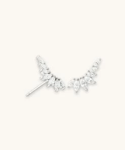 Astrid & Miyu Glimmer Navette Stud Earrings In Silver