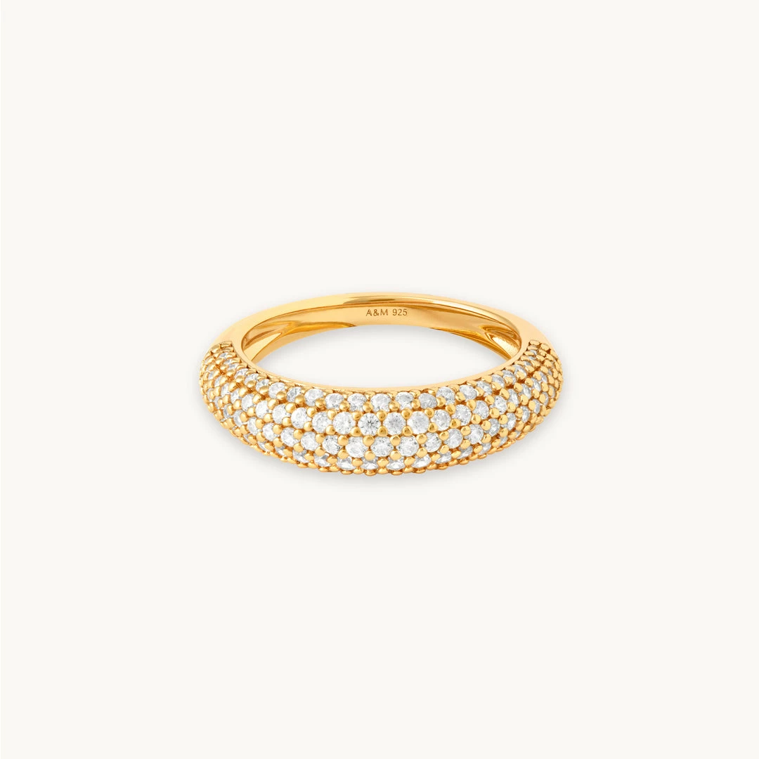 Astrid & Miyu Glimmer Pave Dome Ring In Gold 3 Astrid & Miyu Glimmer Pave Dome Ring In Gold