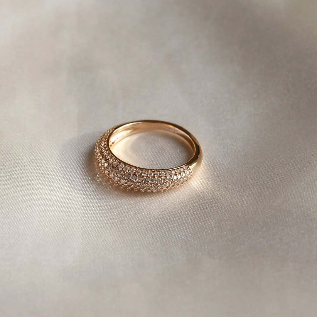 Astrid & Miyu Glimmer Pave Dome Ring In Gold 5 Astrid & Miyu Glimmer Pave Dome Ring In Gold