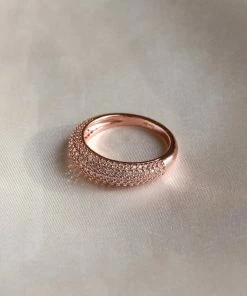 Astrid & Miyu Glimmer Pave Dome Ring In Rose Gold 7 Astrid & Miyu Glimmer Pave Dome Ring In Rose Gold