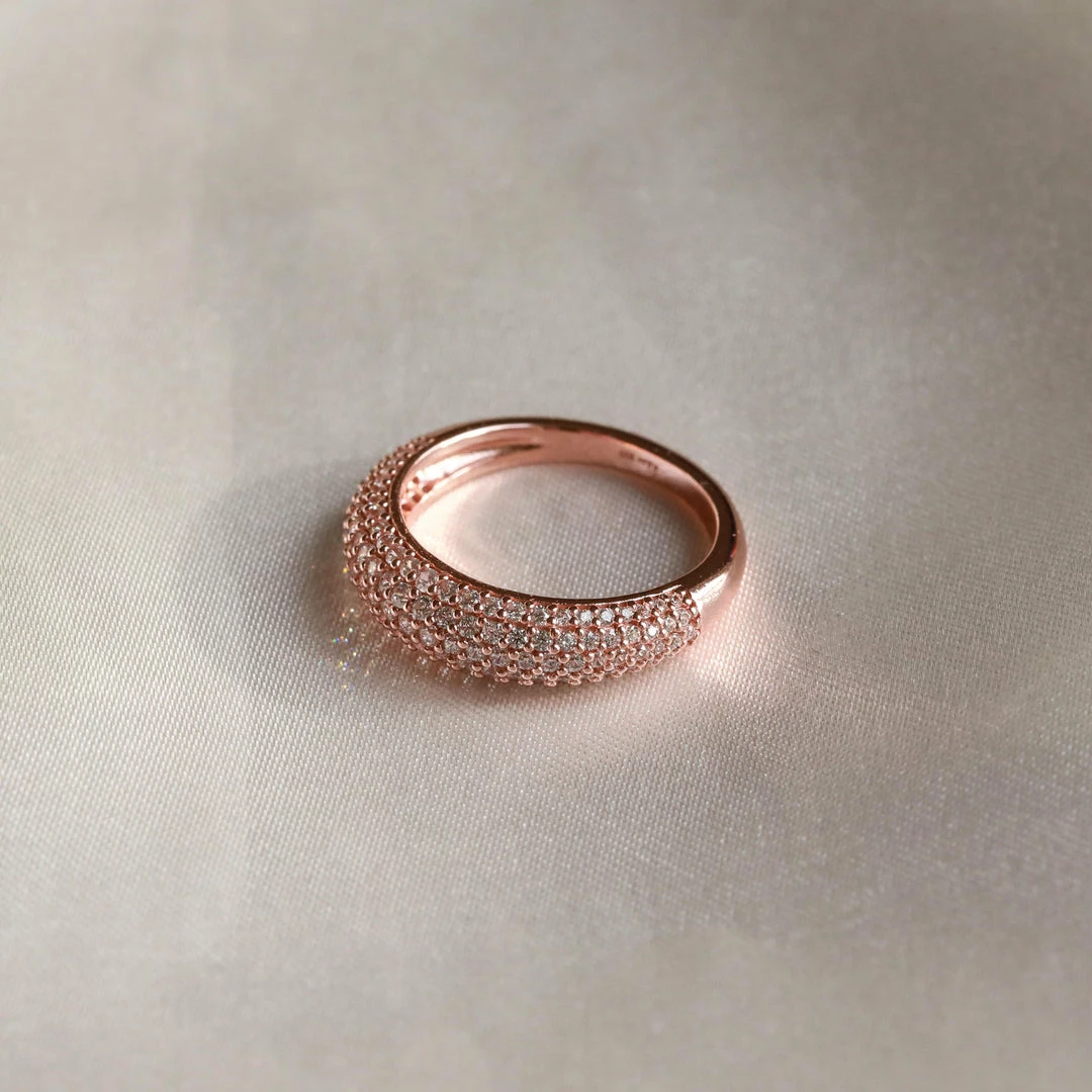 Astrid & Miyu Glimmer Pave Dome Ring In Rose Gold 5 Astrid & Miyu Glimmer Pave Dome Ring In Rose Gold