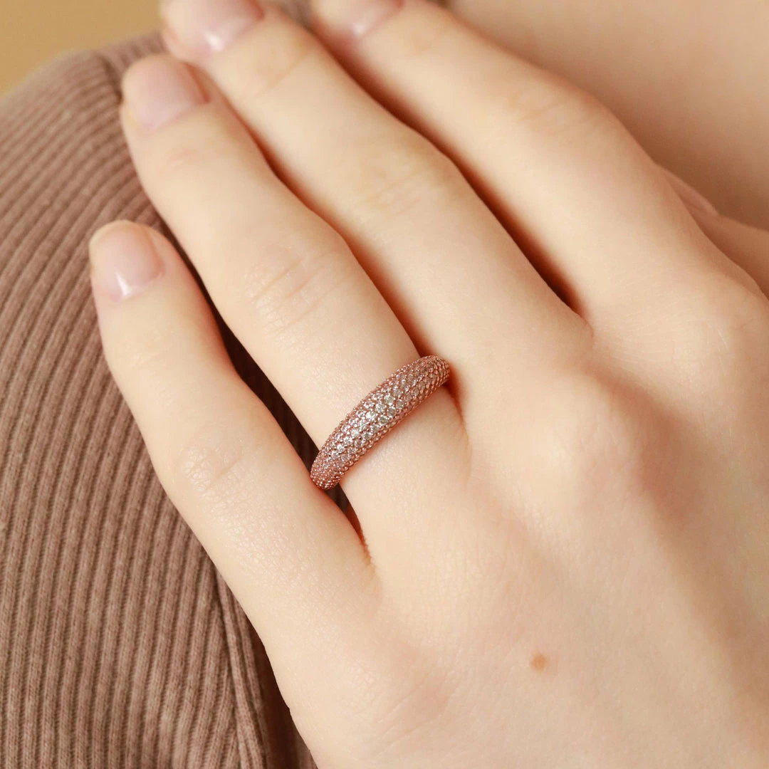 Astrid & Miyu Glimmer Pave Dome Ring In Rose Gold 4 Astrid & Miyu Glimmer Pave Dome Ring In Rose Gold