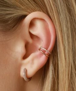 Astrid & Miyu Glimmer Pave Huggies In Rose Gold Earrings