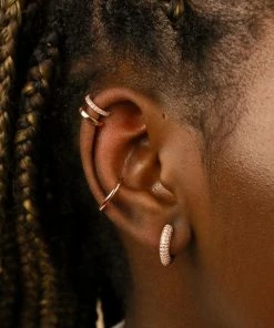 Astrid & Miyu Glimmer Pave Huggies In Rose Gold Earrings